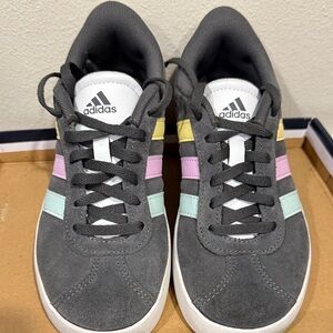 Adidas Gray Sneakers with Colorful Stripes